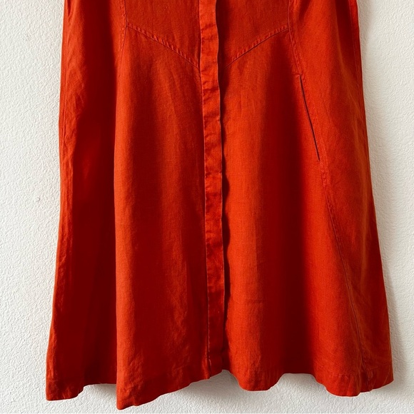J.Jill Love Linen Zinnia Saffron Orange Shirtdress S Lagenlook Coastal - Picture 7 of 16